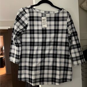 Charter Club Black and White Plaid Long Sleeve Top